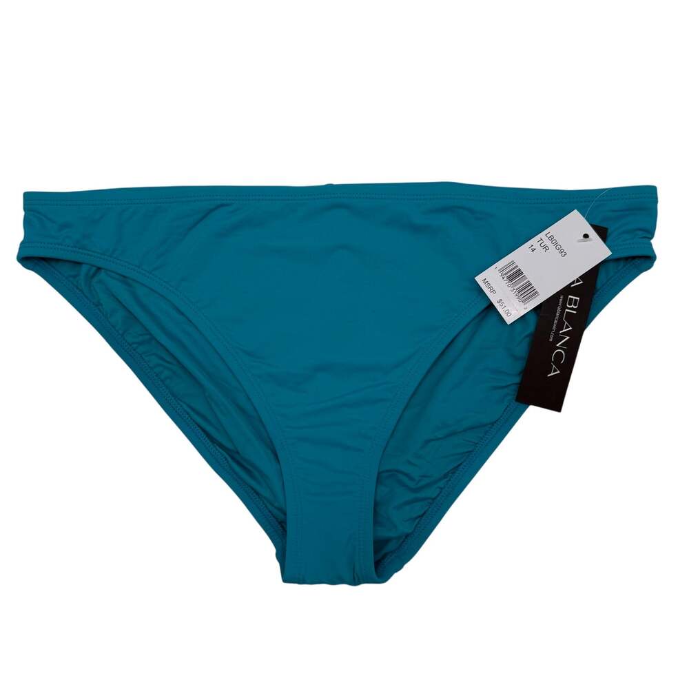 La Blanca Bikini Bottoms Women SZ 14 NWT Island Goddess Hipster Swim Turquoise